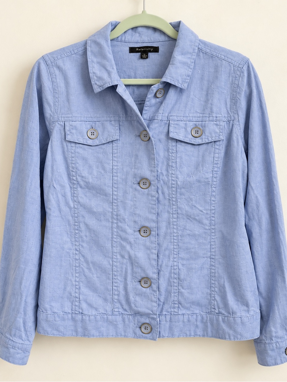Relativity Blue Lightweight Button Front Jacket Women’s Large